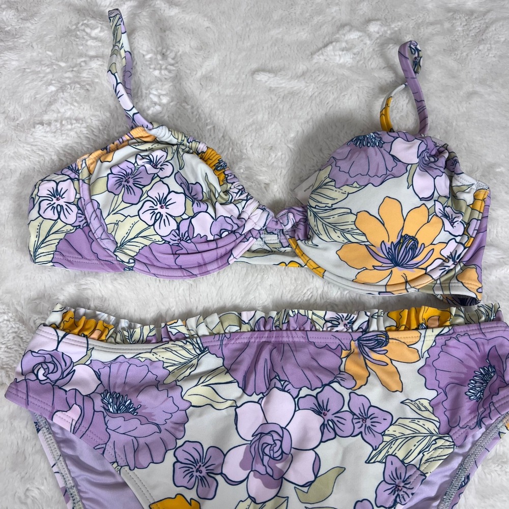 Cupshe Women's Purple Yellow Floral Underwire High Waisted Bikini Set Medium NWT - Picture 4 of 10